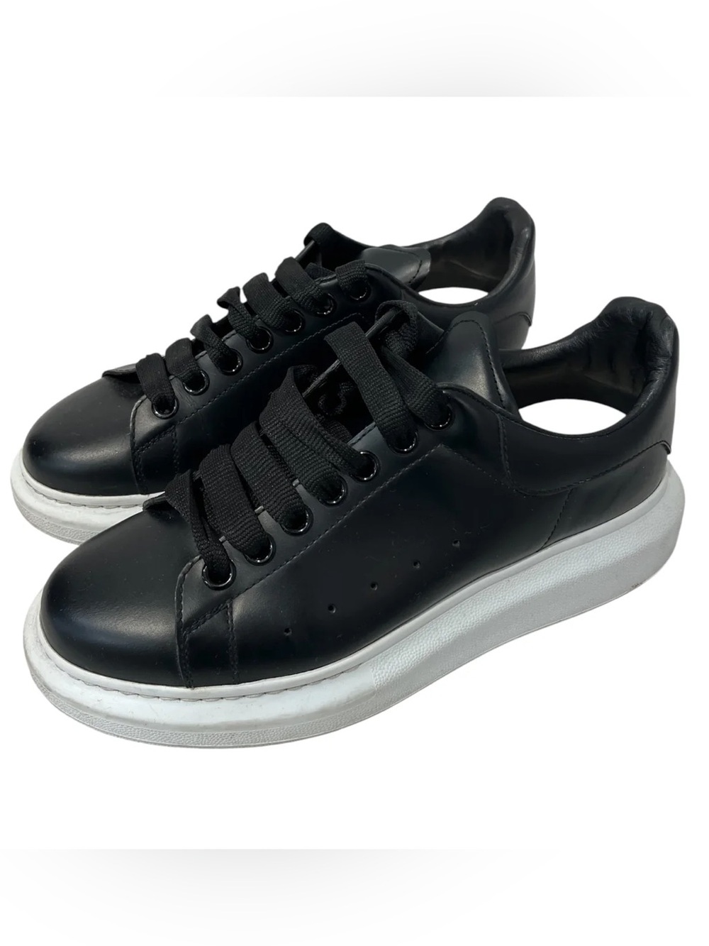 Alexander McQueen Black Leather Platform Sneakers with White Sole